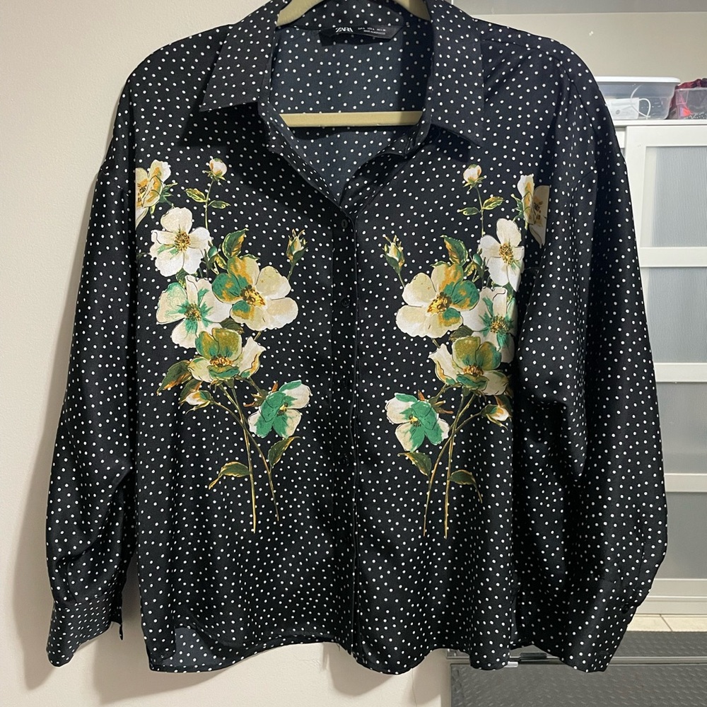 Black Zara Button Up with floral design